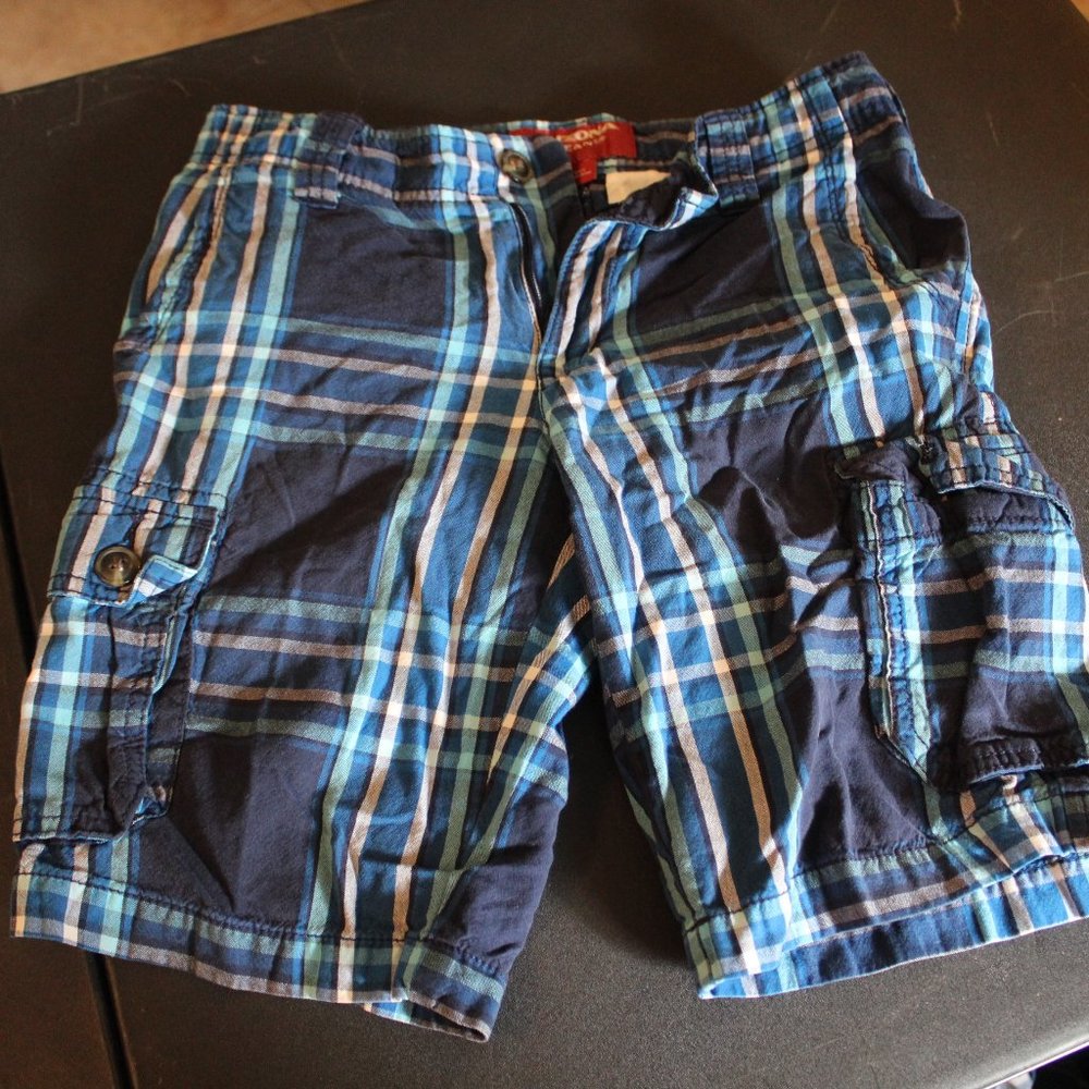 Arizona Jeans Navy Blue Plaid Cargo Shorts Adj Waist Husky 10 (H)
